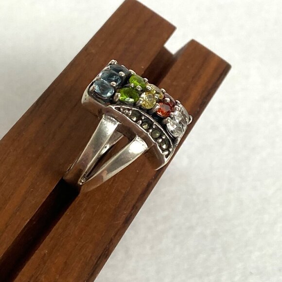 Sterling Silver 925 Multi Color Oval Cubic Zirconia CZ Ring Sz 7.75 - Picture 15 of 16